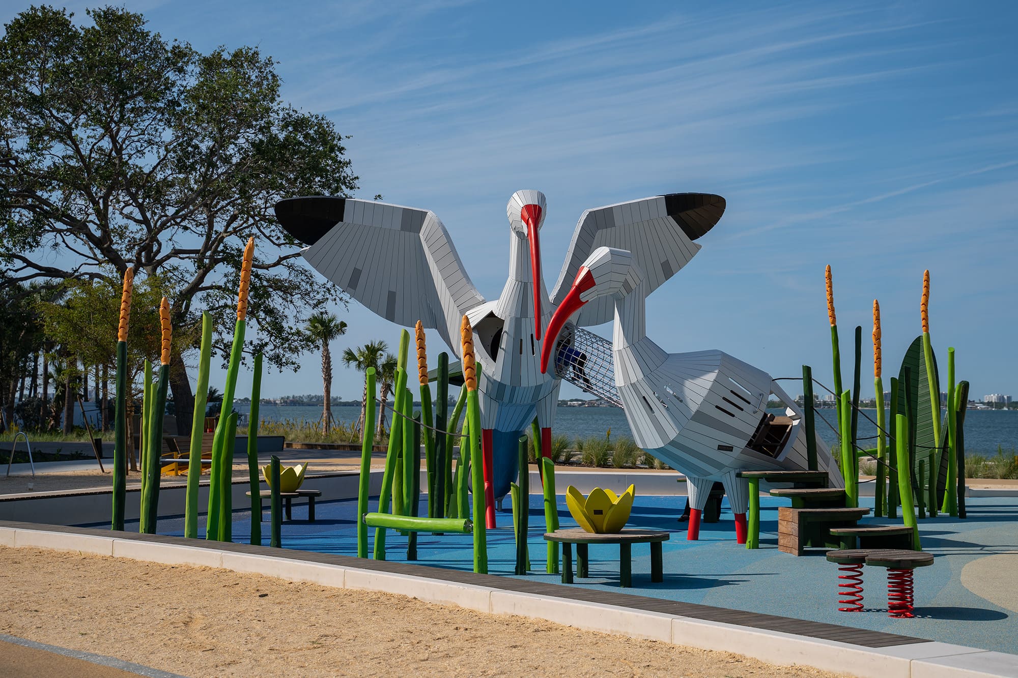 Playground with statues of cranes